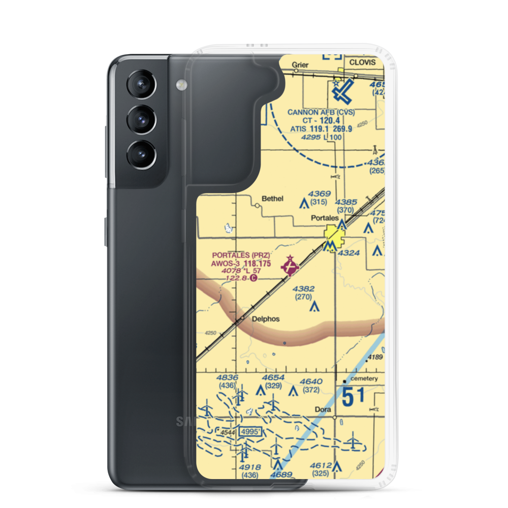 Portales Municipal Airport (PRZ) VFR Sectional Samsung Case Samsung Galaxy S21 model shown