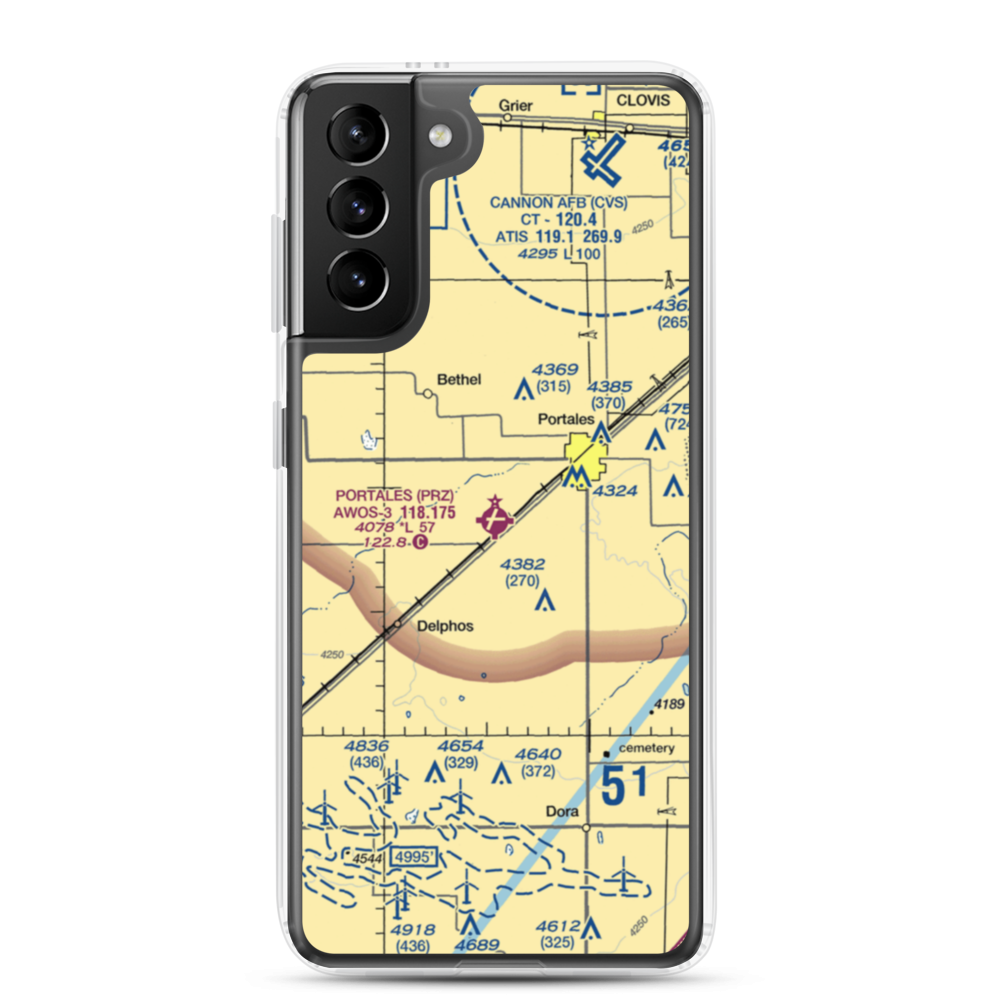 Portales Municipal Airport (PRZ) VFR Sectional Samsung Case Samsung Galaxy S21 Plus model shown