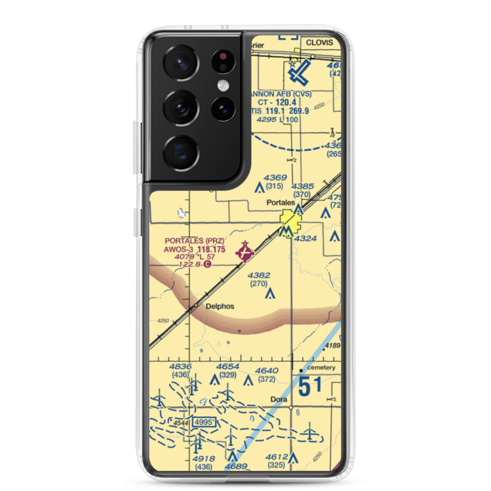 Portales Municipal Airport (PRZ) VFR Sectional Samsung Case Samsung Galaxy S21 Ultra model shown