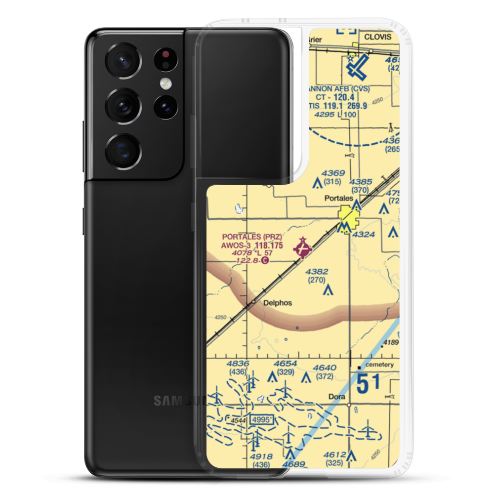 Portales Municipal Airport (PRZ) VFR Sectional Samsung Case Samsung Galaxy S21 Ultra model shown