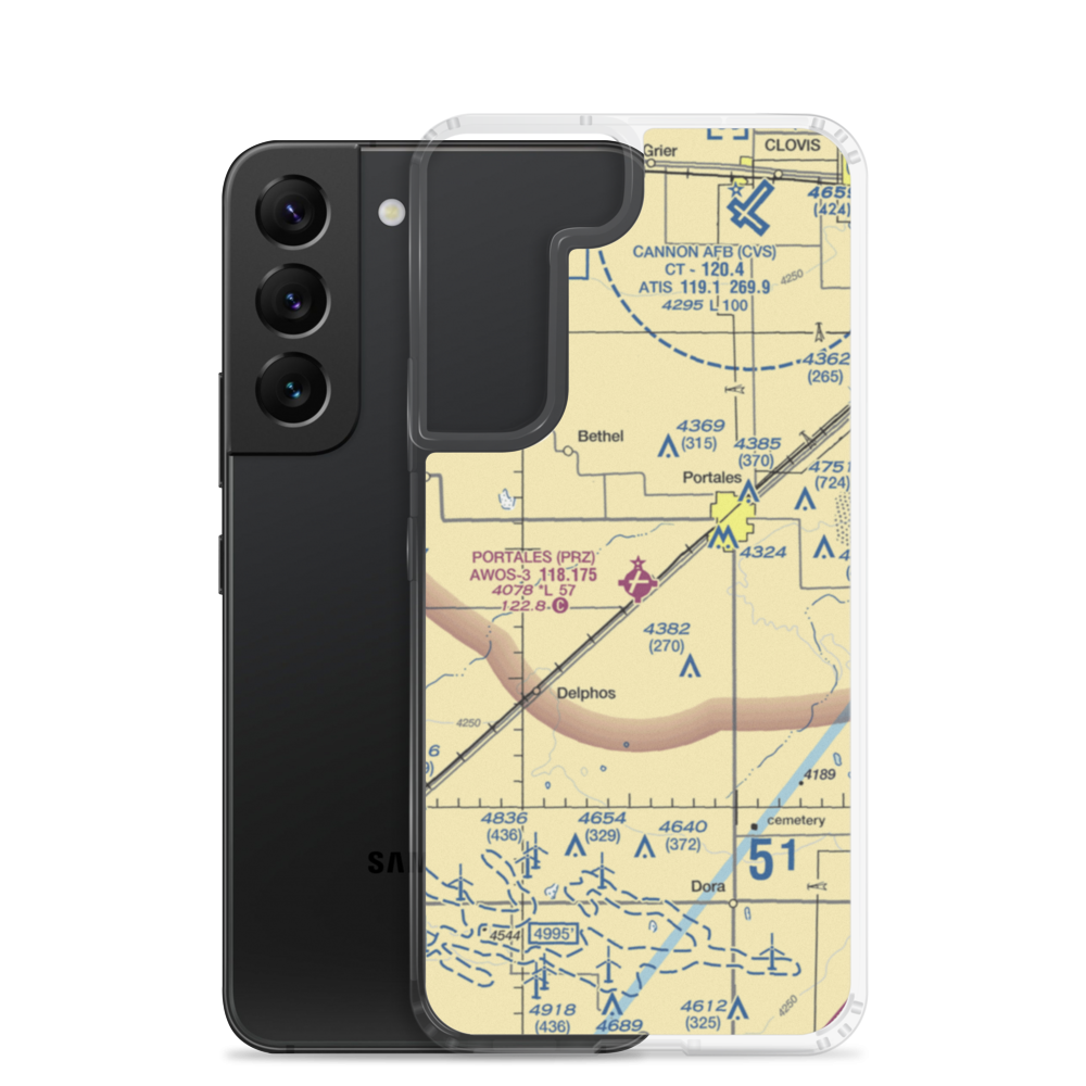 Portales Municipal Airport (PRZ) VFR Sectional Samsung Case Samsung Galaxy S22 model shown