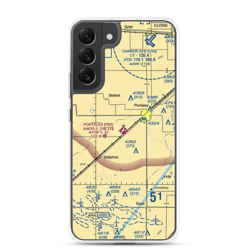Portales Municipal Airport (PRZ) VFR Sectional Samsung Case Samsung Galaxy S22 Plus model shown