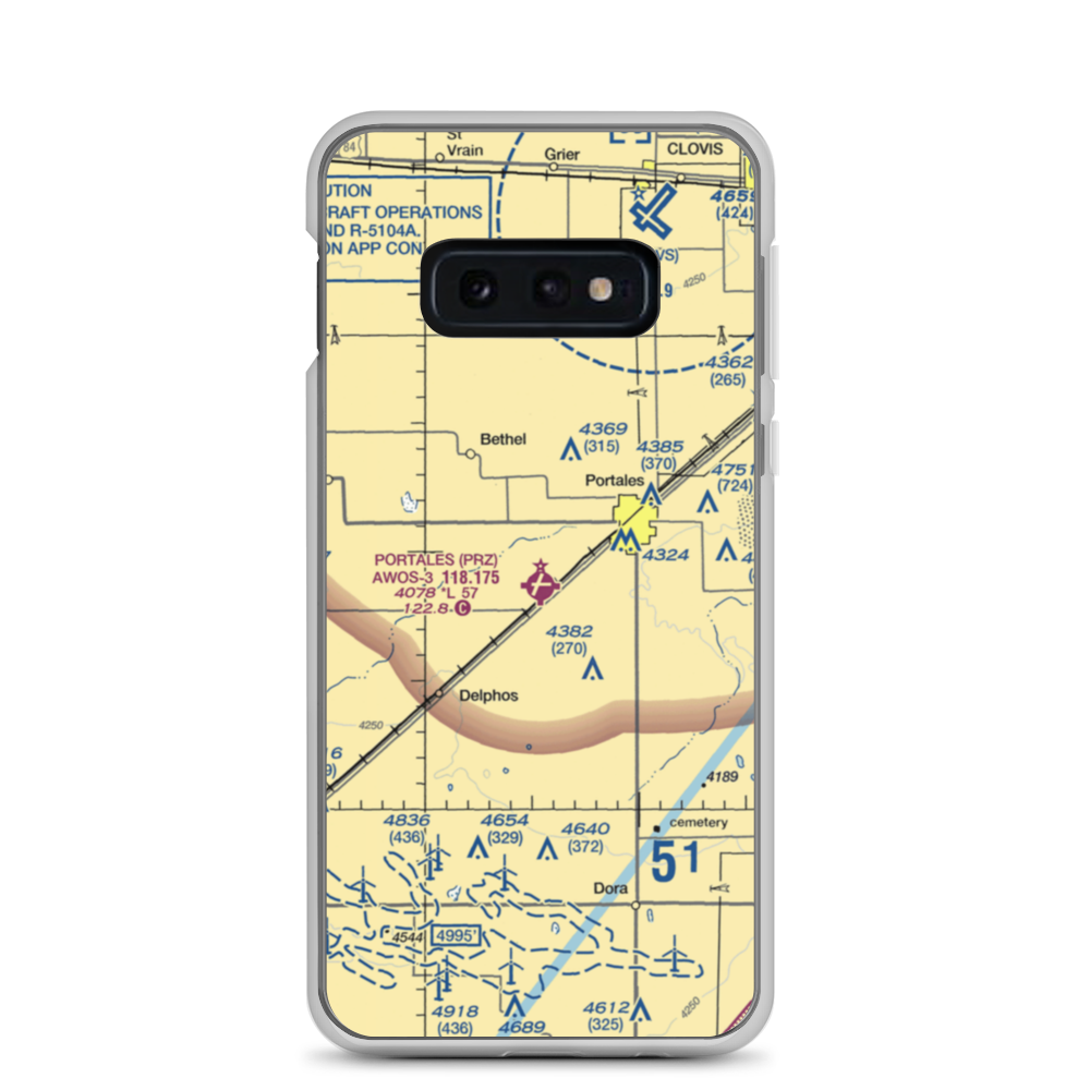 Portales Municipal Airport (PRZ) VFR Sectional Samsung Case Samsung Galaxy S10e model shown