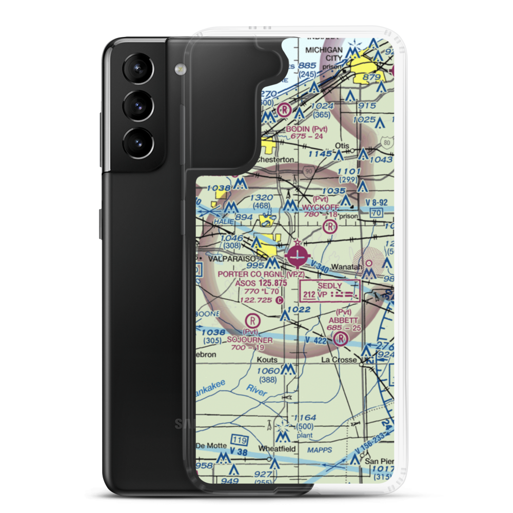 Porter County Municipal Airport (VPZ) VFR Sectional Samsung Case Samsung Galaxy S21 Plus model shown