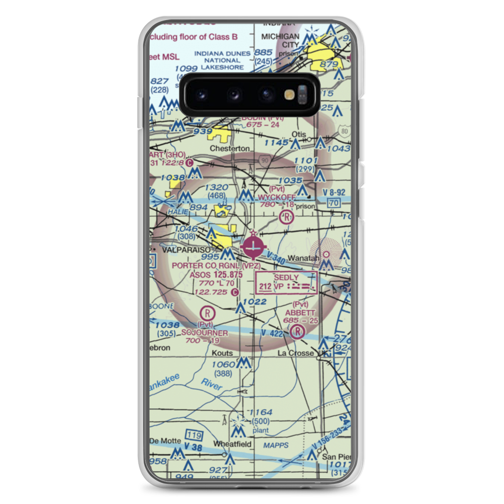 Porter County Municipal Airport (VPZ) VFR Sectional Samsung Case Samsung Galaxy S10+ model shown