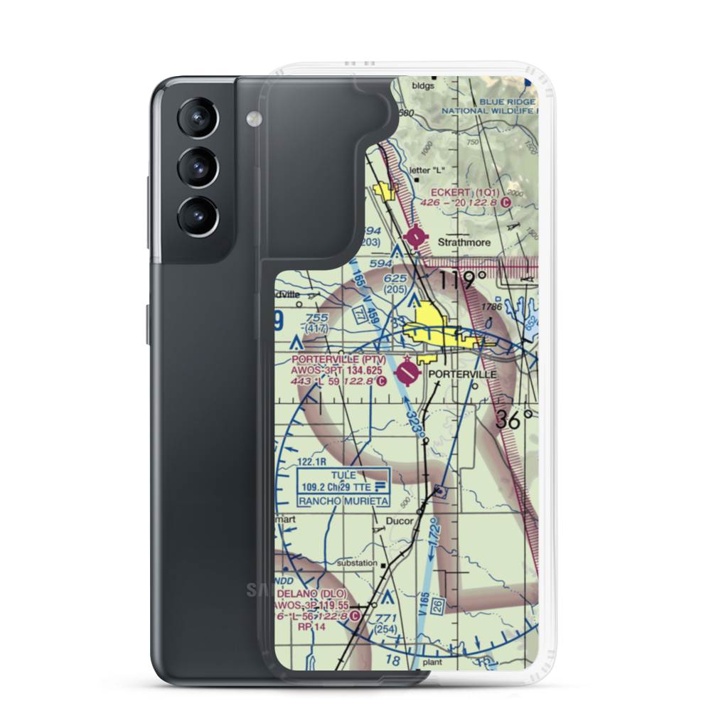 Porterville Municipal Airport (PTV) VFR Sectional Samsung Case Samsung Galaxy S21 model shown
