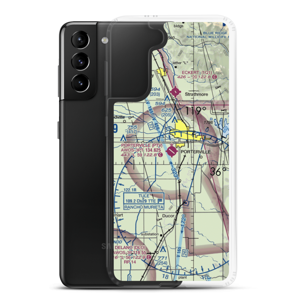 Porterville Municipal Airport (PTV) VFR Sectional Samsung Case Samsung Galaxy S21 Plus model shown