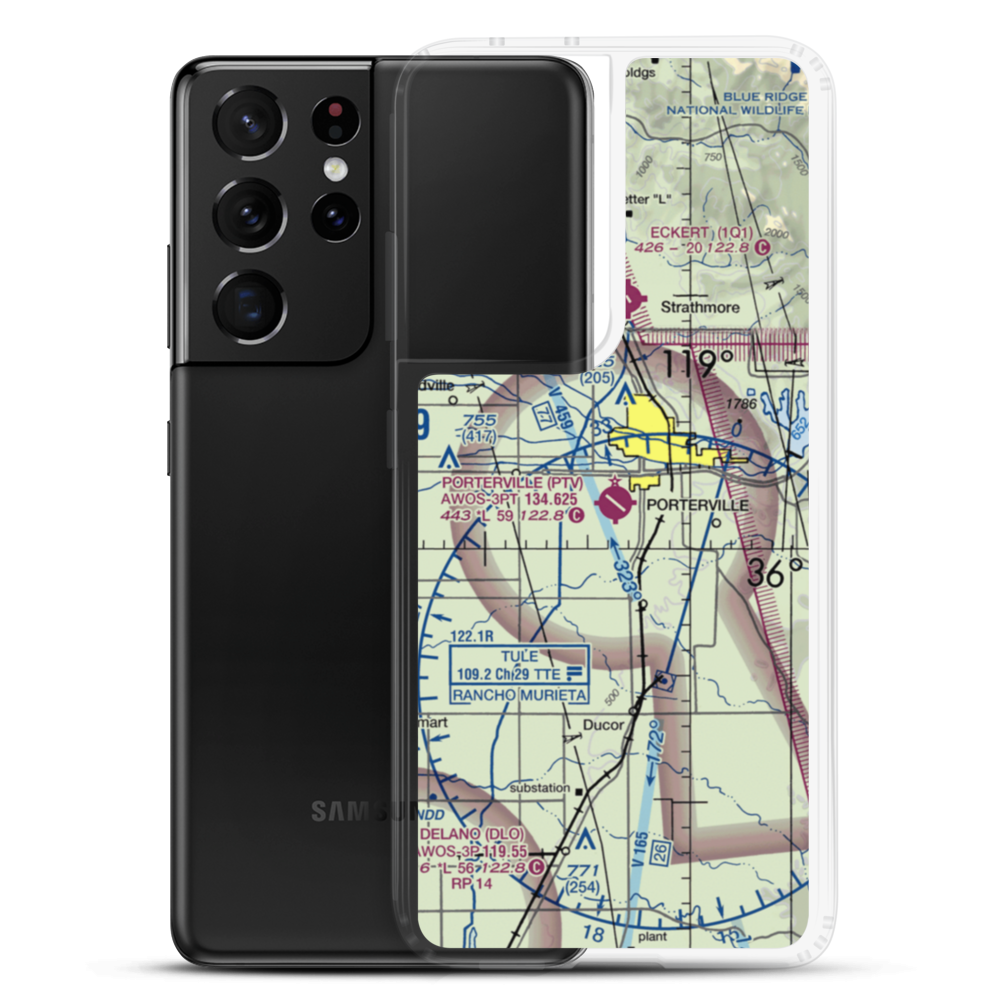 Porterville Municipal Airport (PTV) VFR Sectional Samsung Case Samsung Galaxy S21 Ultra model shown