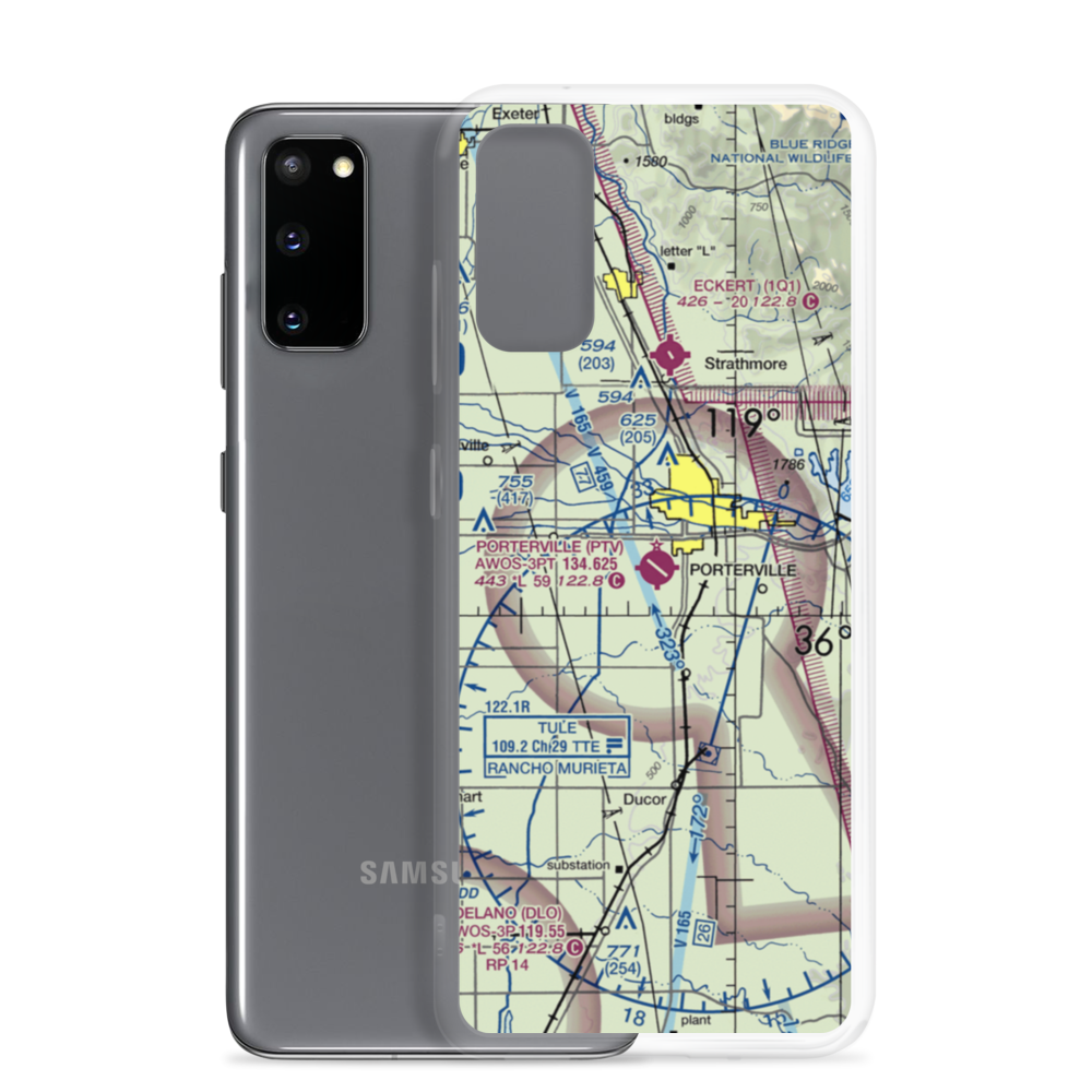 Porterville Municipal Airport (PTV) VFR Sectional Samsung Case Samsung Galaxy S20 model shown