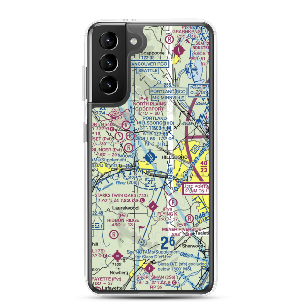 Portland Hillsboro Airport (HIO) VFR Sectional Samsung Case Samsung Galaxy S21 Plus model shown