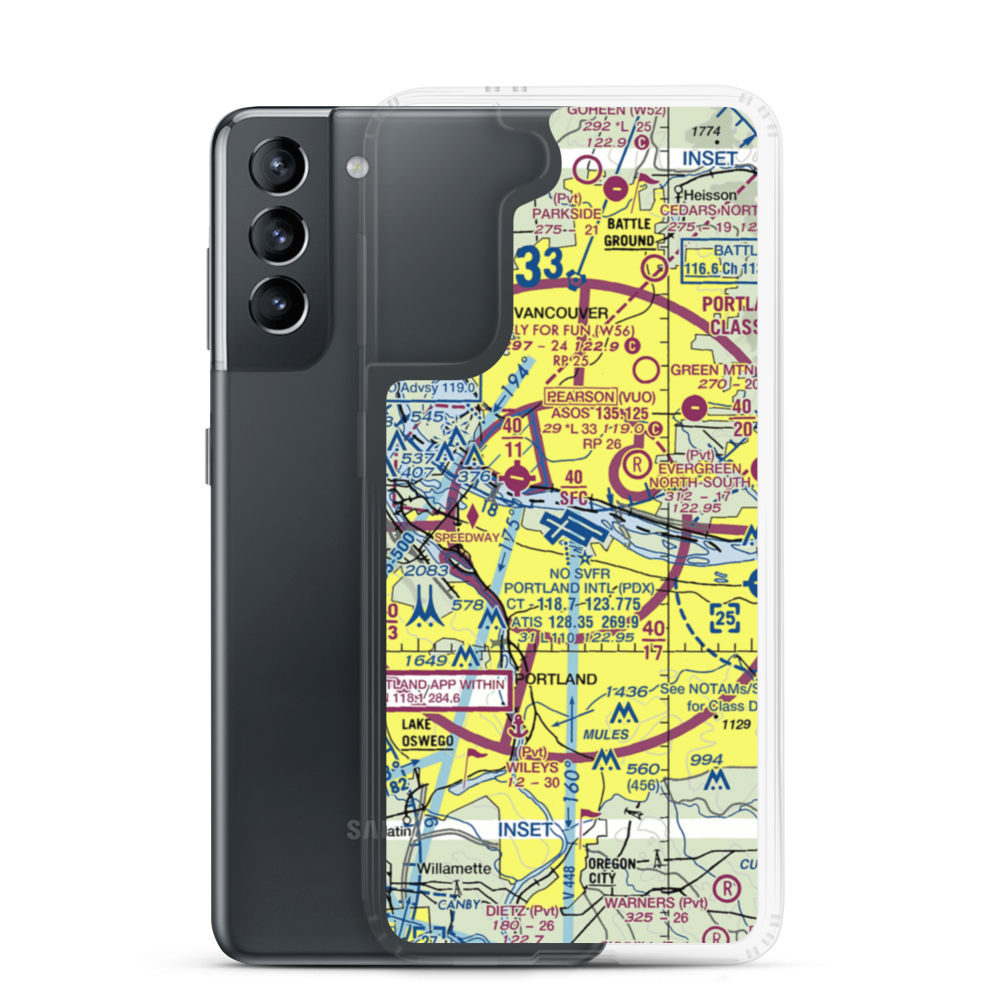 Portland International Airport (PDX) VFR Sectional Samsung Case Samsung Galaxy S21 model shown