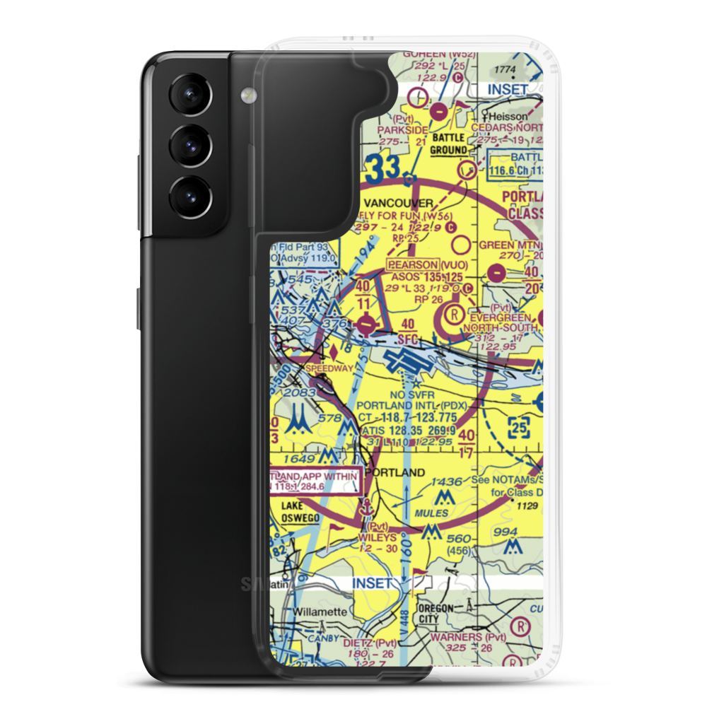 Portland International Airport (PDX) VFR Sectional Samsung Case Samsung Galaxy S21 Plus model shown
