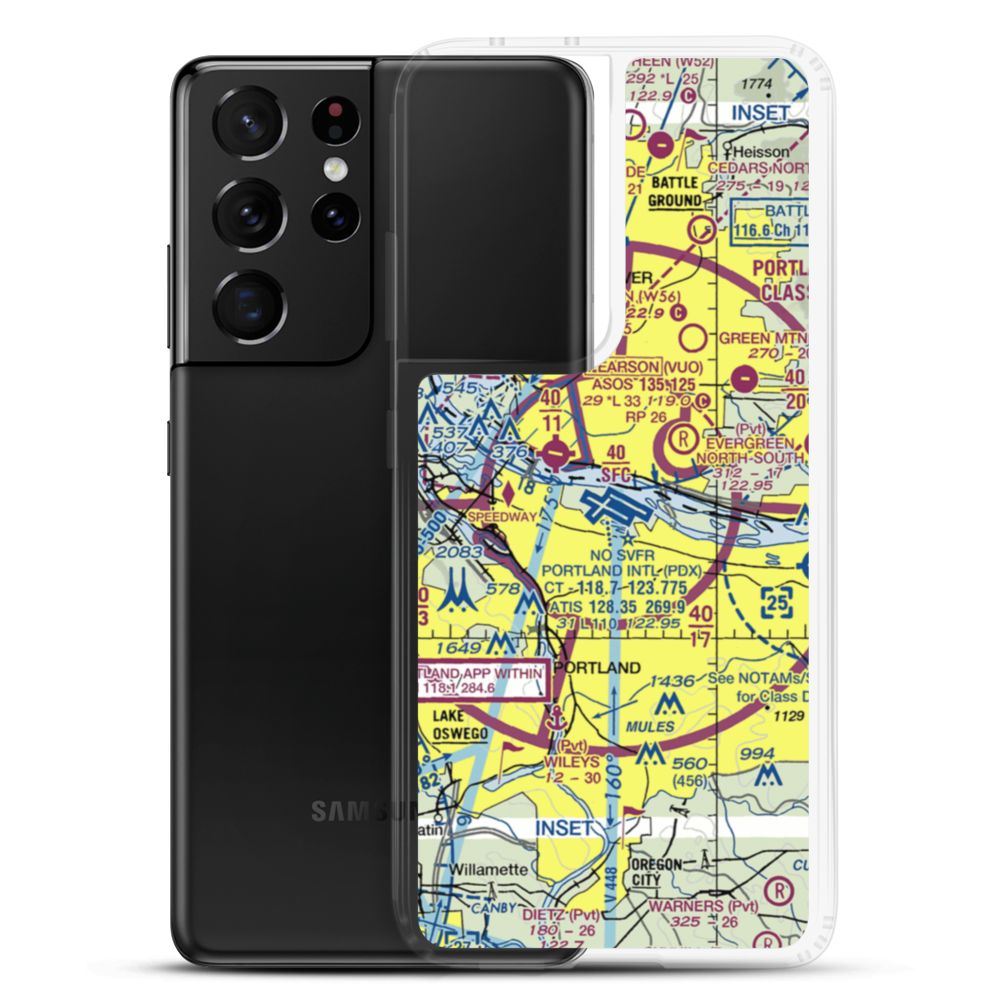 Portland International Airport (PDX) VFR Sectional Samsung Case Samsung Galaxy S21 Ultra model shown
