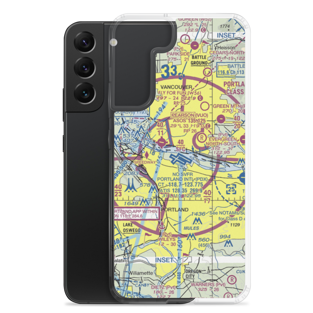 Portland International Airport (PDX) VFR Sectional Samsung Case Samsung Galaxy S22 Plus model shown