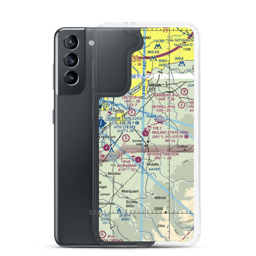 Portland Mulino Airport (4S9) VFR Sectional Samsung Case Samsung Galaxy S21 model shown