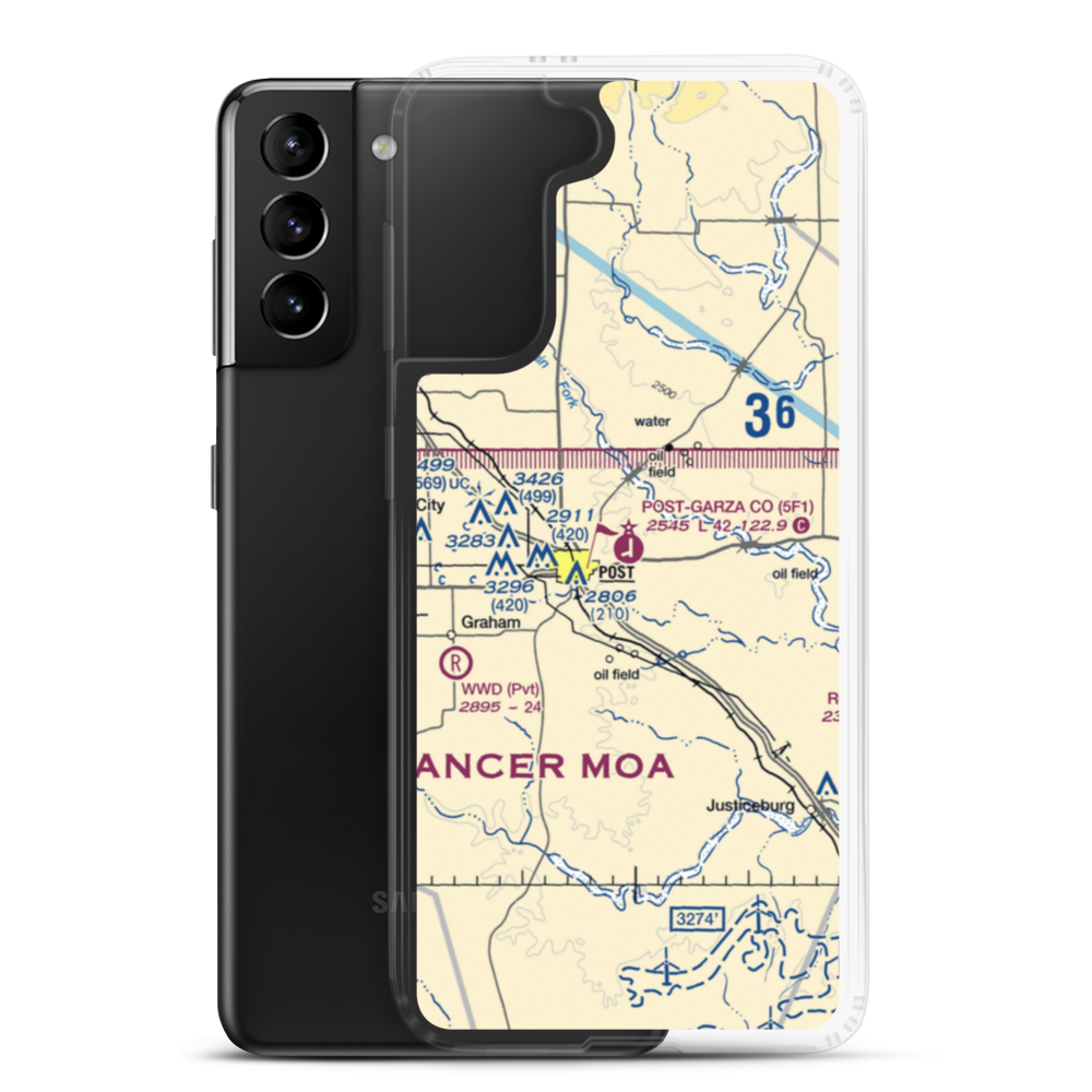 Post Garza County Municipal Airport (5F1) VFR Sectional Samsung Case Samsung Galaxy S21 Plus model shown