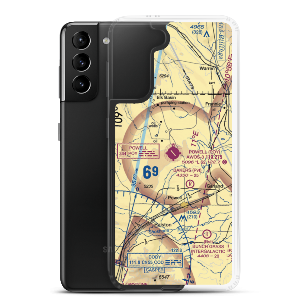 Powell Municipal Airport (POY) VFR Sectional Samsung Case Samsung Galaxy S21 Plus model shown
