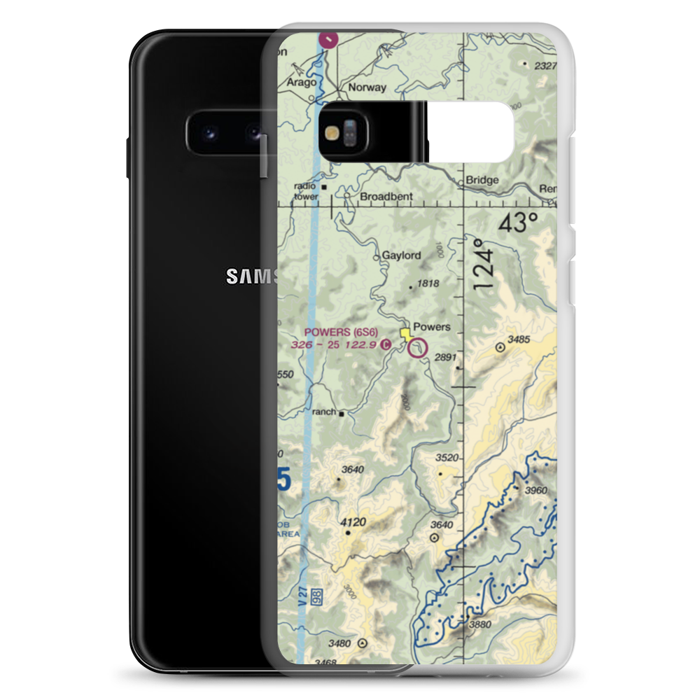 Powers Airport (6S6) VFR Sectional Samsung Case Samsung Galaxy S10+ model shown