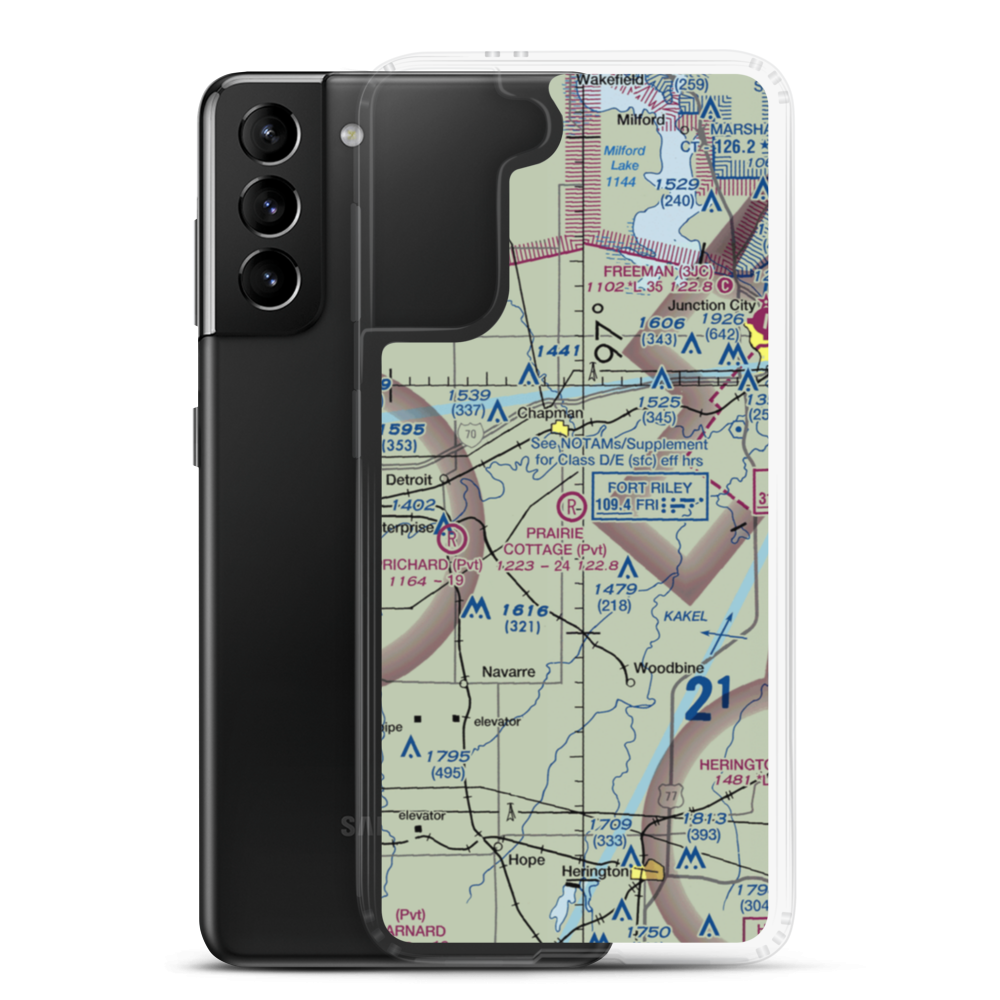 Prairie Cottage Airport (8KS8) VFR Sectional Samsung Case Samsung Galaxy S21 Plus model shown