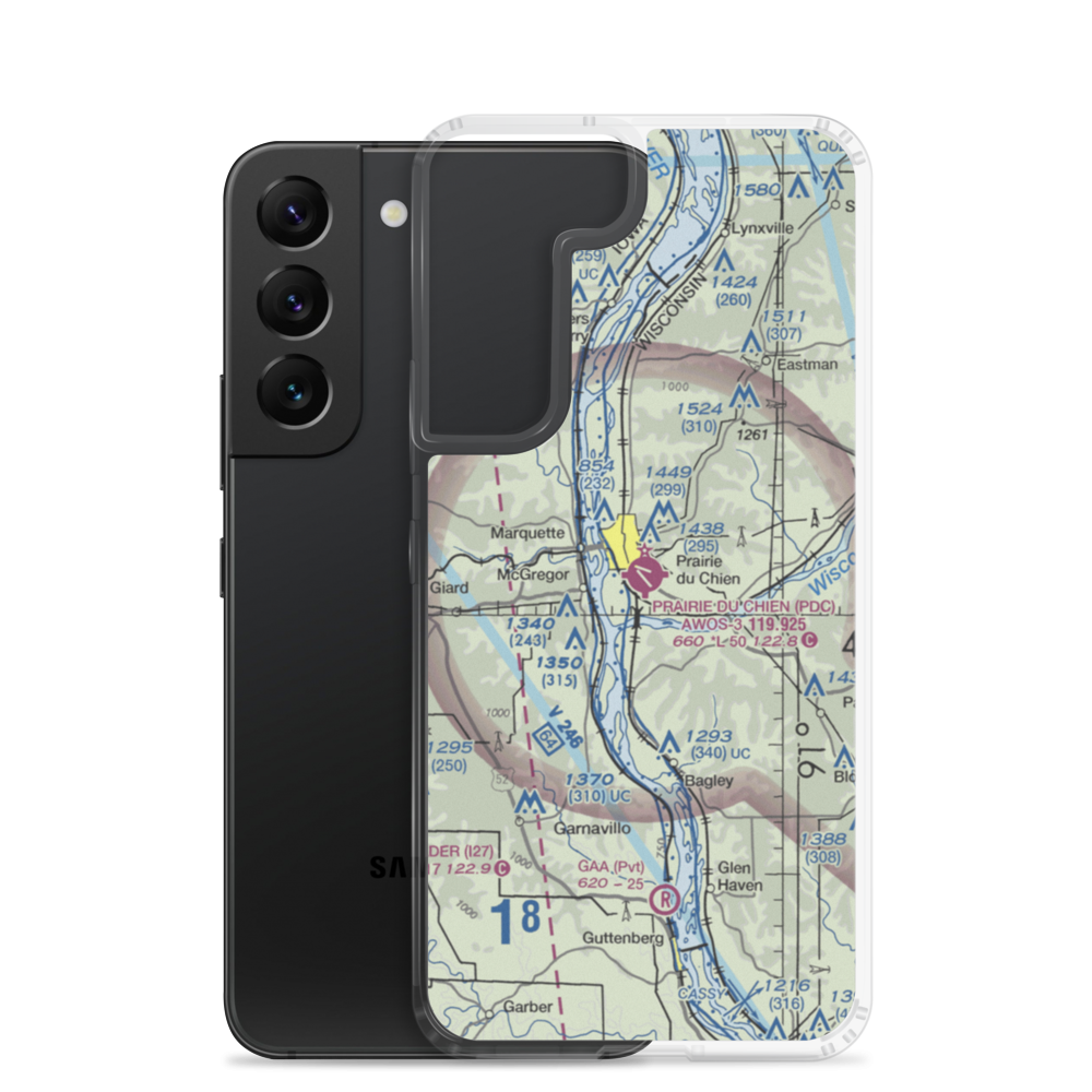 Prairie Du Chien Municipal Airport (PDC) VFR Sectional Samsung Case Samsung Galaxy S22 model shown
