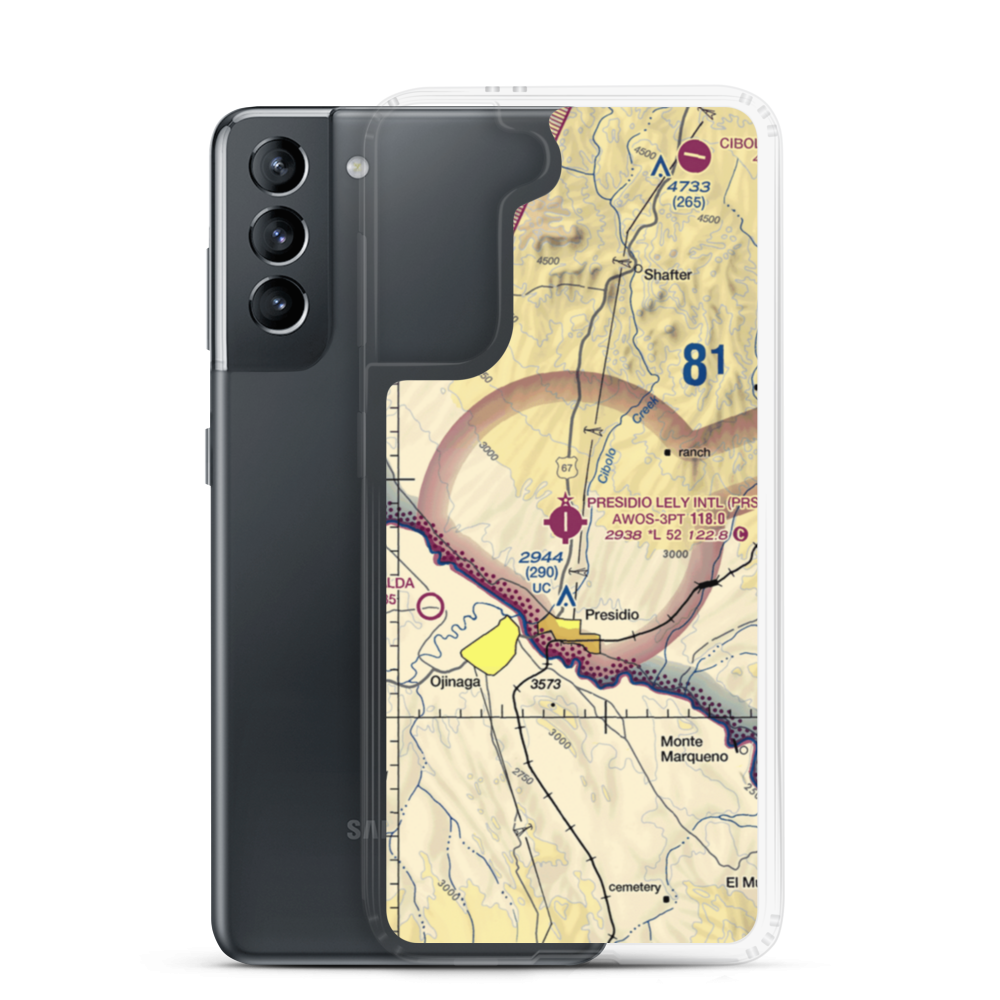 Presidio Lely International Airport (PRS) VFR Sectional Samsung Case Samsung Galaxy S21 model shown