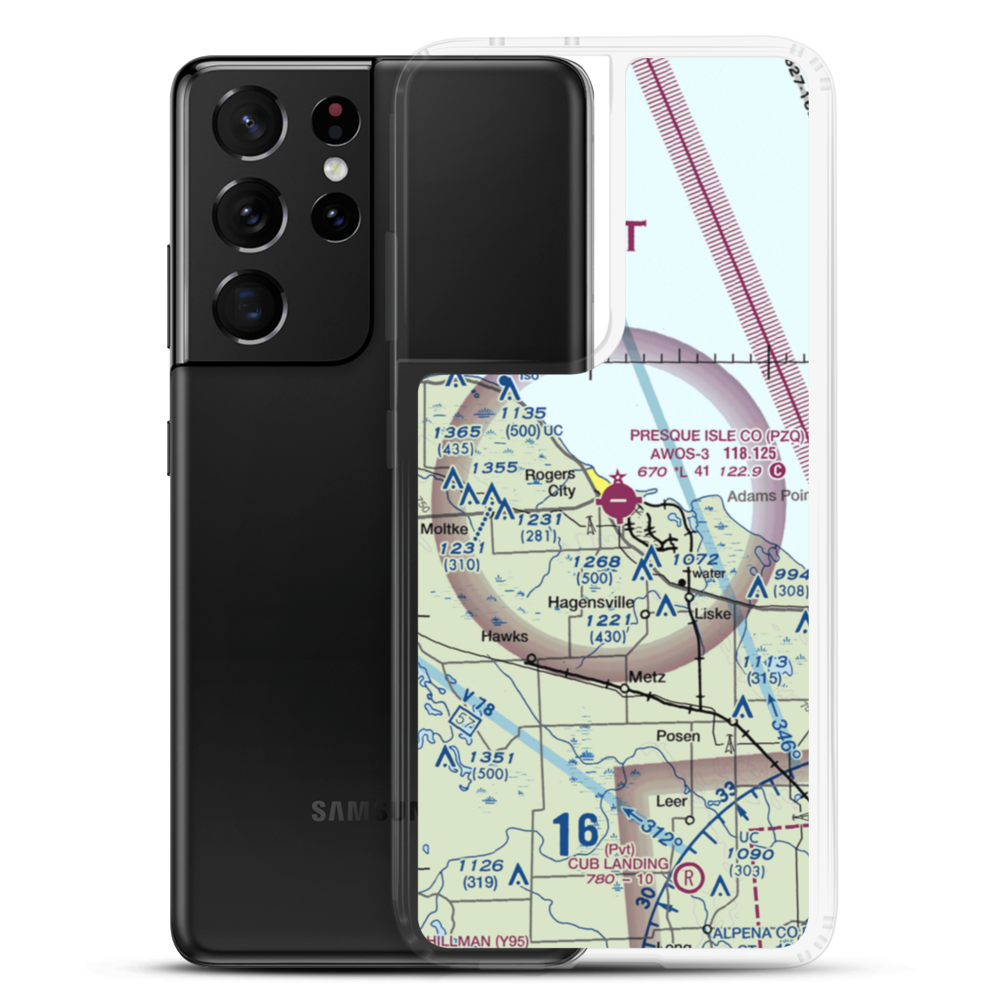 Presque Isle County Airport (PZQ) VFR Sectional Samsung Case Samsung Galaxy S21 Ultra model shown