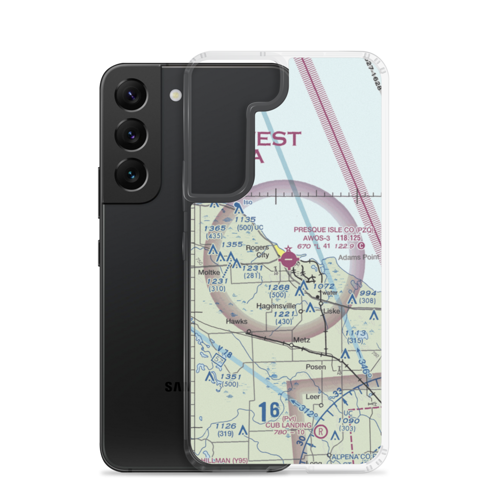 Presque Isle County Airport (PZQ) VFR Sectional Samsung Case Samsung Galaxy S22 model shown