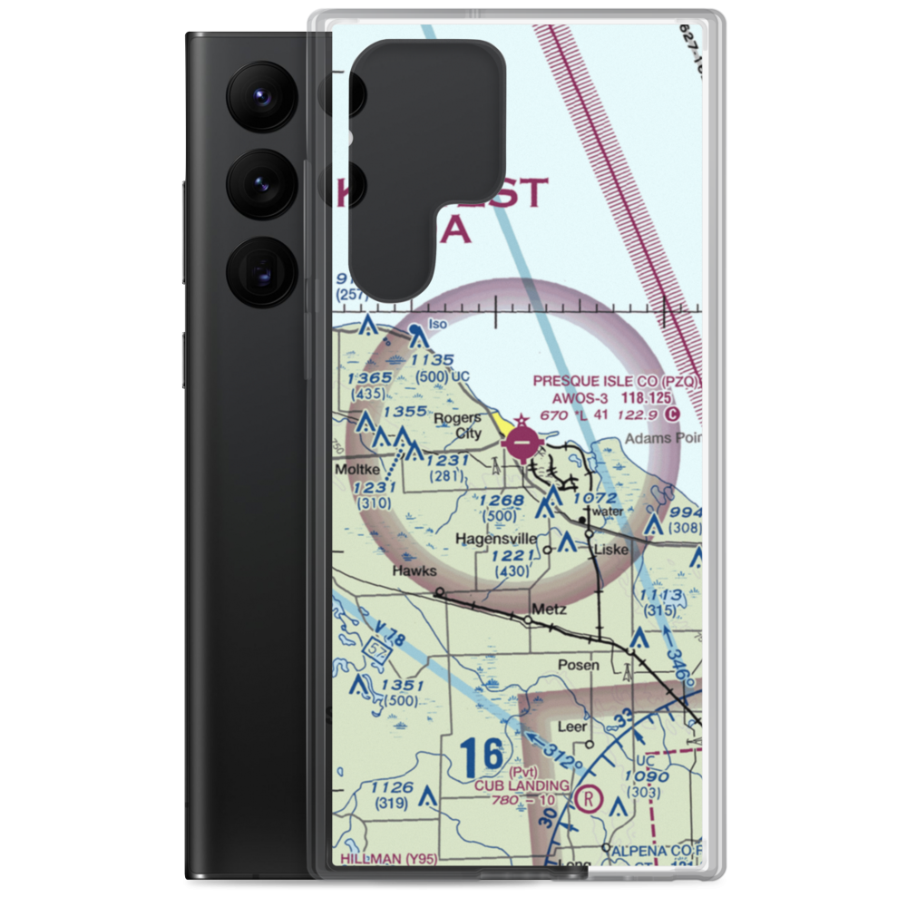 Presque Isle County Airport (PZQ) VFR Sectional Samsung Case Samsung Galaxy S22 Ultra model shown
