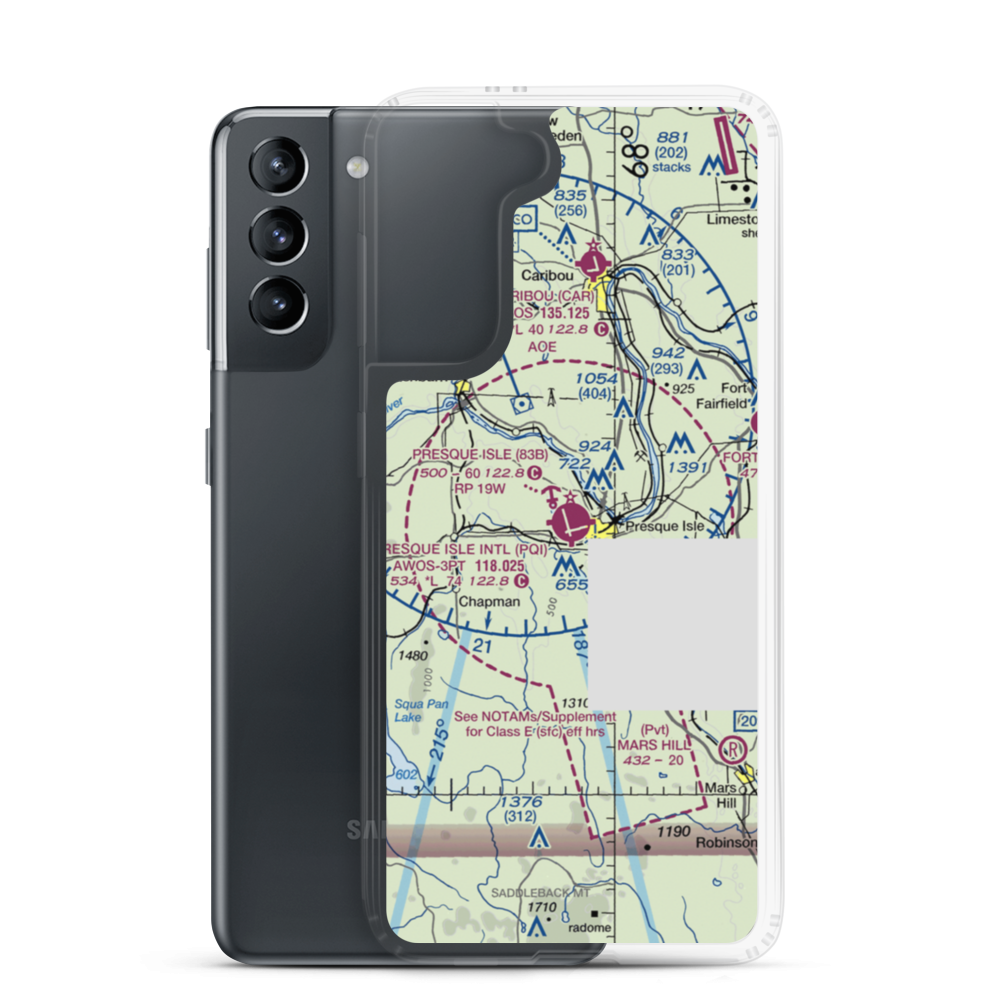 Presque Isle International Airport (PQI) VFR Sectional Samsung Case Samsung Galaxy S21 model shown