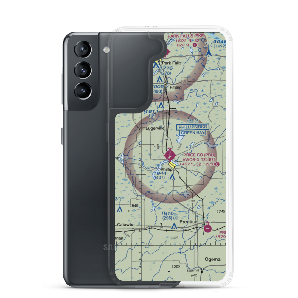 Price County Airport (PBH) VFR Sectional Samsung Case Samsung Galaxy S21 model shown