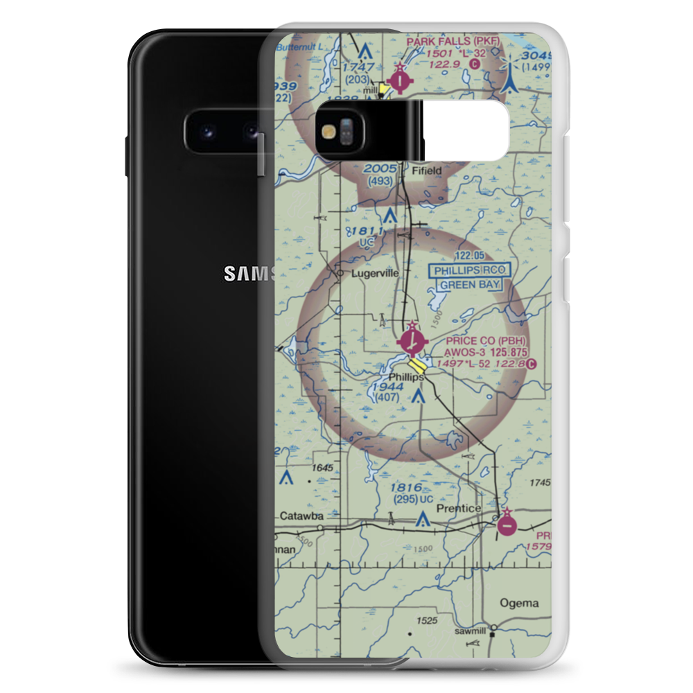 Price County Airport (PBH) VFR Sectional Samsung Case Samsung Galaxy S10+ model shown