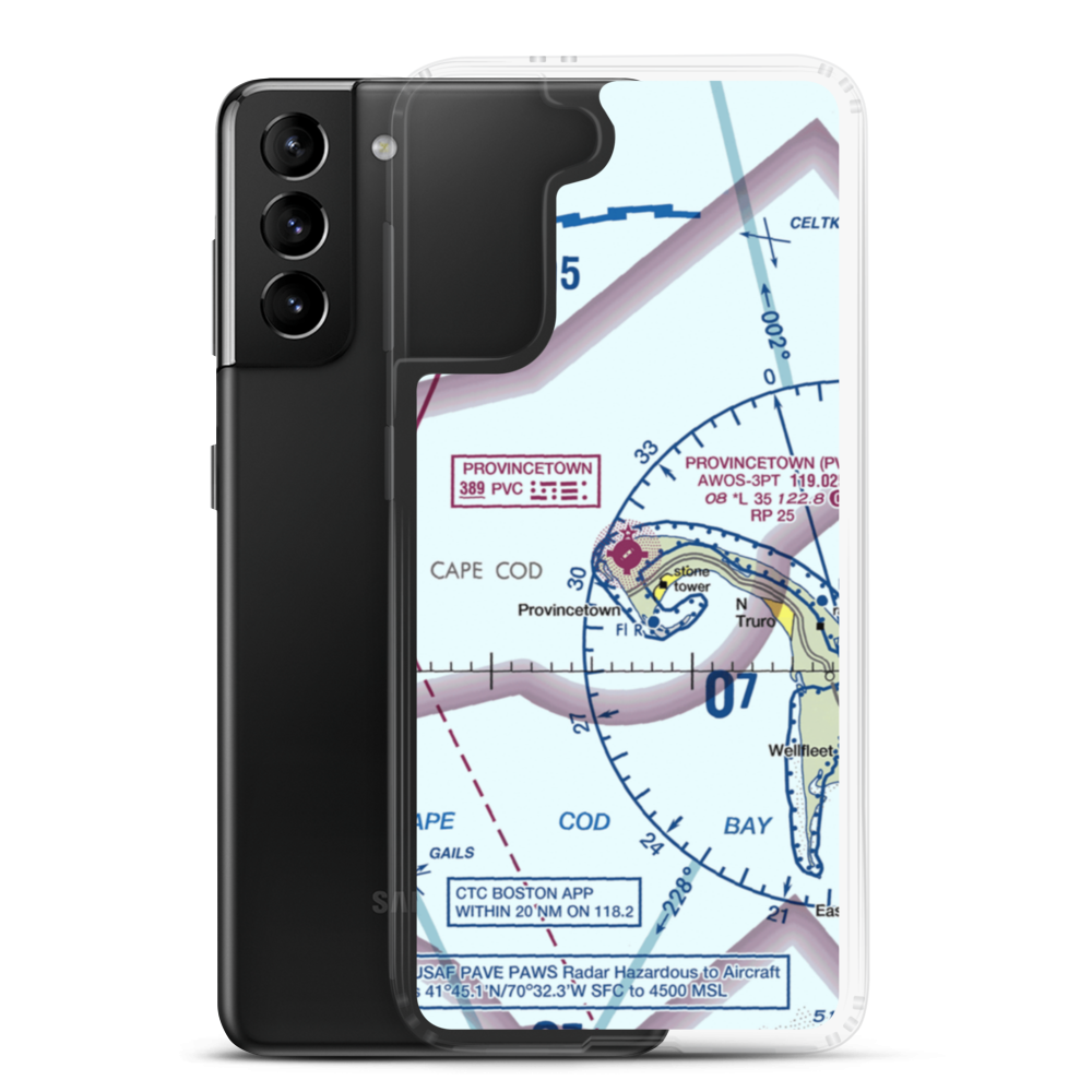 Provincetown Municipal Airport (PVC) VFR Sectional Samsung Case Samsung Galaxy S21 Plus model shown