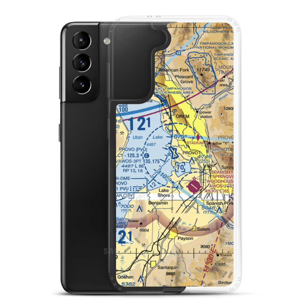 Provo Municipal Airport (PVU) VFR Sectional Samsung Case Samsung Galaxy S21 Plus model shown