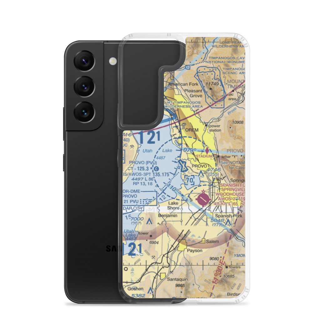 Provo Municipal Airport (PVU) VFR Sectional Samsung Case Samsung Galaxy S22 model shown
