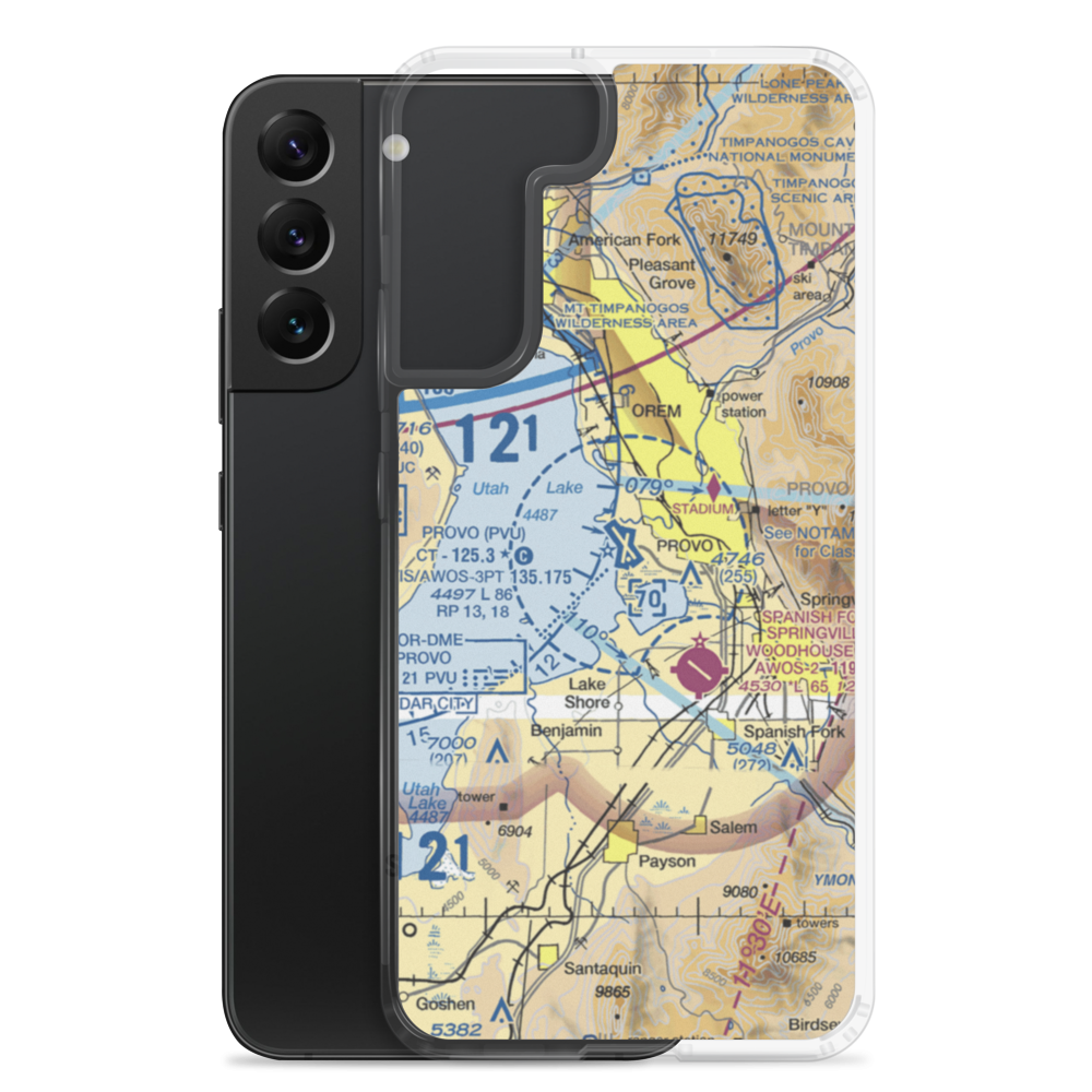 Provo Municipal Airport (PVU) VFR Sectional Samsung Case Samsung Galaxy S22 Plus model shown