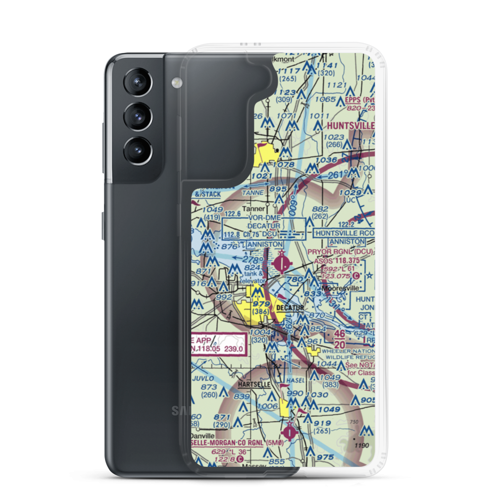 Pryor Field Regional Airport (DCU) VFR Sectional Samsung Case Samsung Galaxy S21 model shown