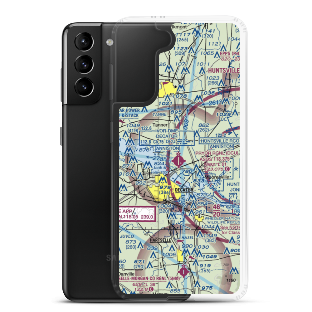 Pryor Field Regional Airport (DCU) VFR Sectional Samsung Case Samsung Galaxy S21 Plus model shown