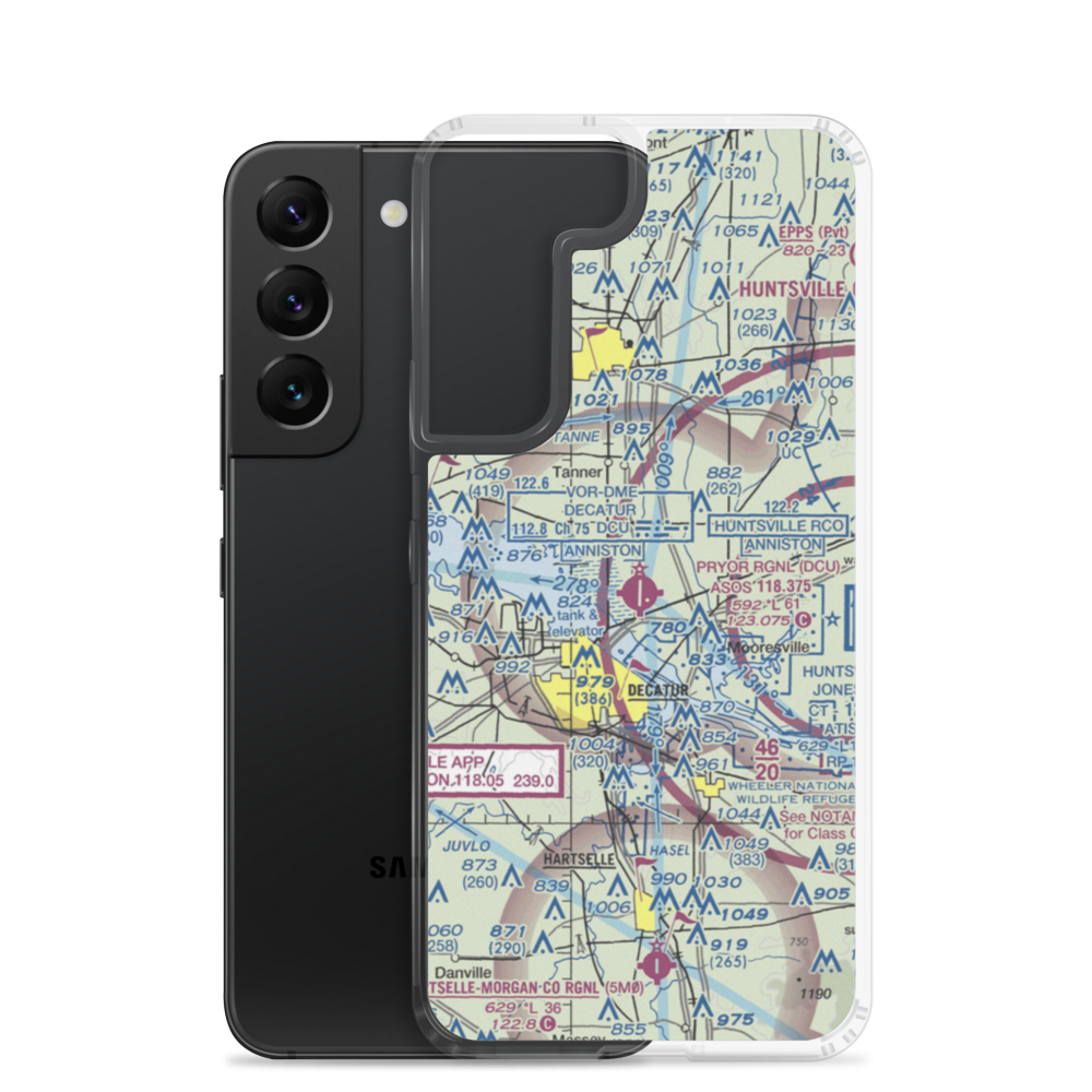 Pryor Field Regional Airport (DCU) VFR Sectional Samsung Case Samsung Galaxy S22 model shown