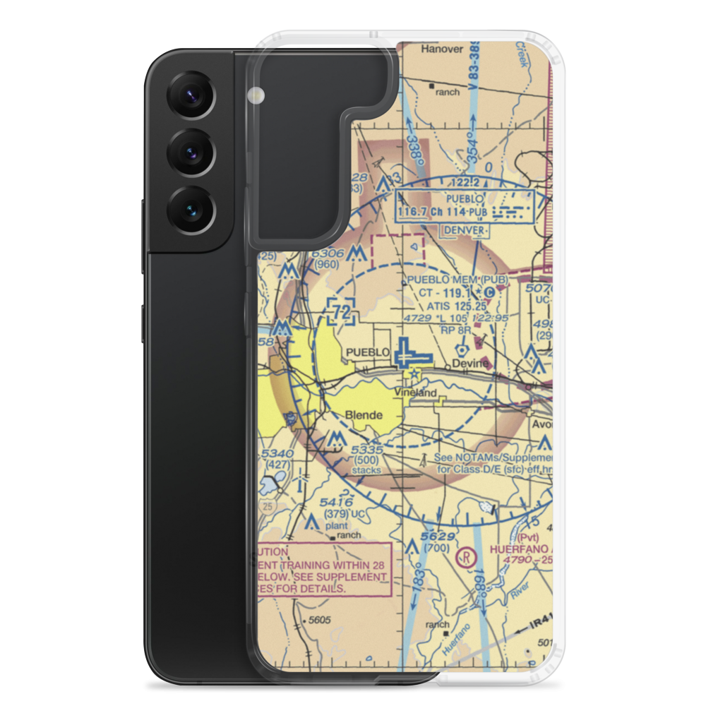 Pueblo Memorial Airport (PUB) VFR Sectional Samsung Case Samsung Galaxy S22 Plus model shown
