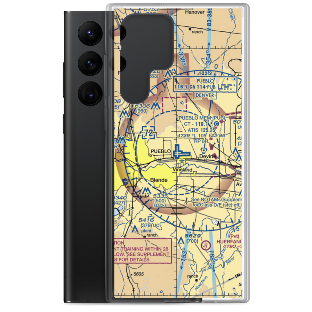 Pueblo Memorial Airport (PUB) VFR Sectional Samsung Case Samsung Galaxy S22 Ultra model shown