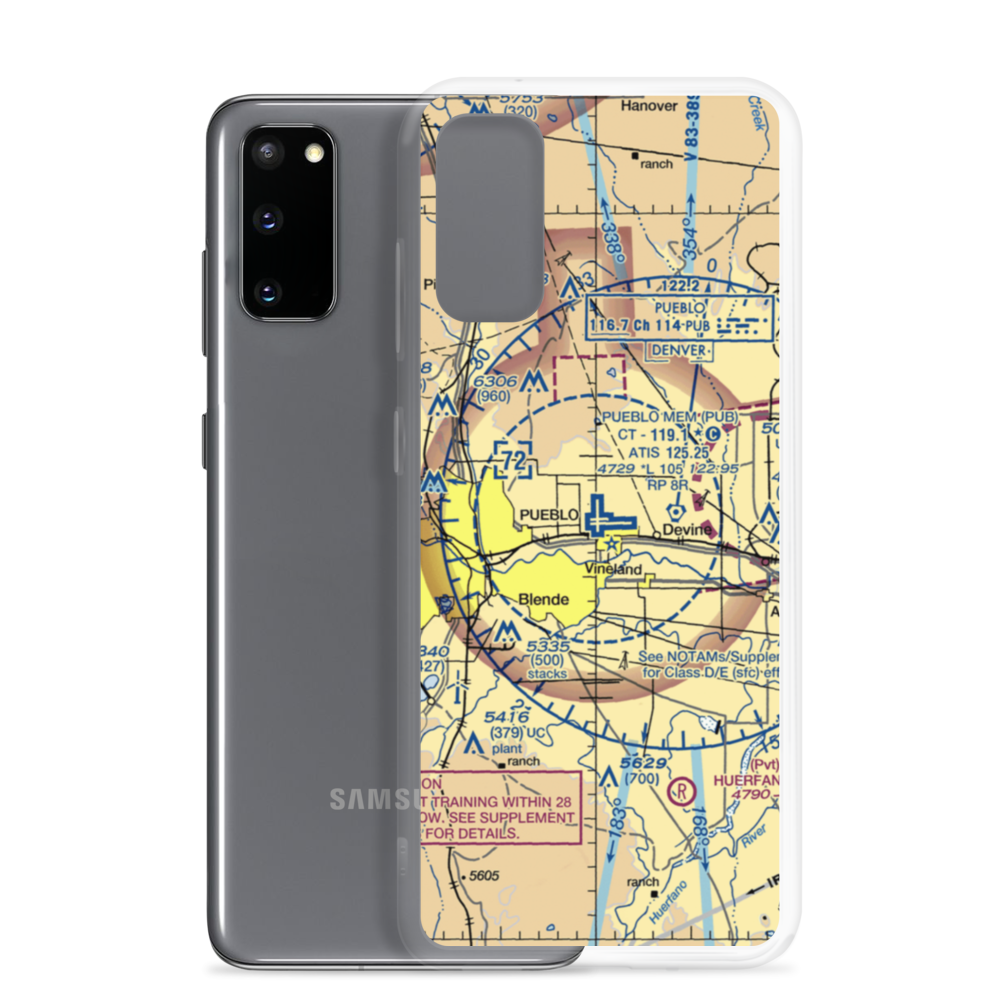 Pueblo Memorial Airport (PUB) VFR Sectional Samsung Case Samsung Galaxy S20 model shown