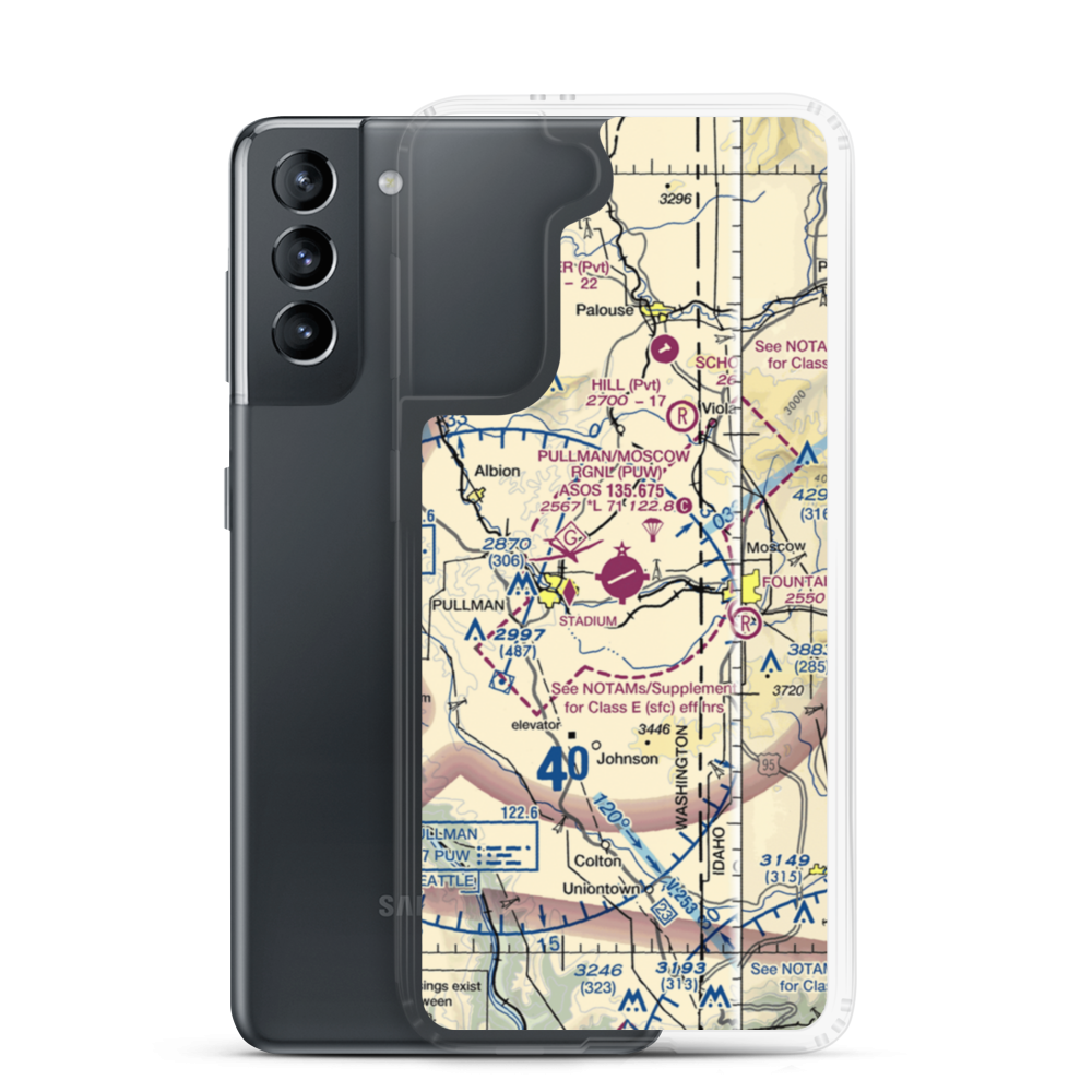 Pullman Moscow Regional Airport (PUW) VFR Sectional Samsung Case Samsung Galaxy S21 model shown