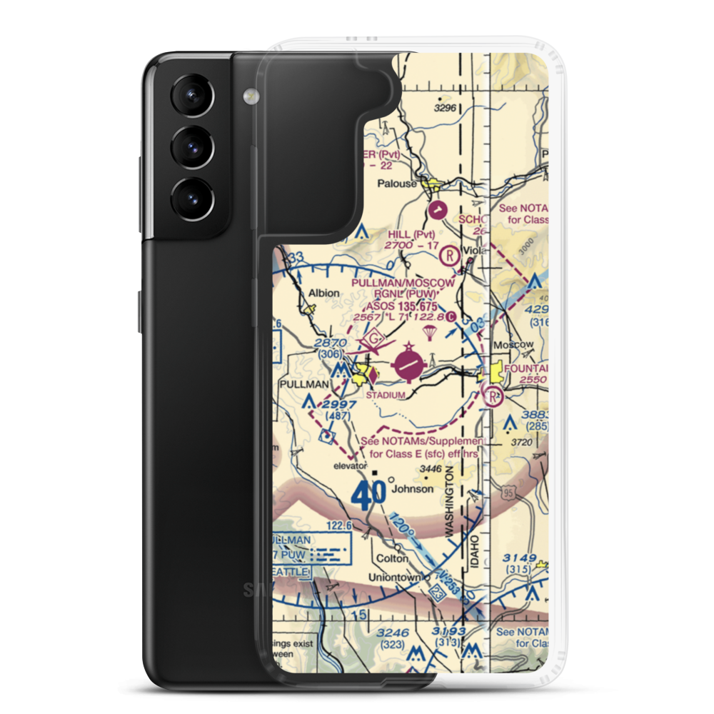 Pullman Moscow Regional Airport (PUW) VFR Sectional Samsung Case Samsung Galaxy S21 Plus model shown