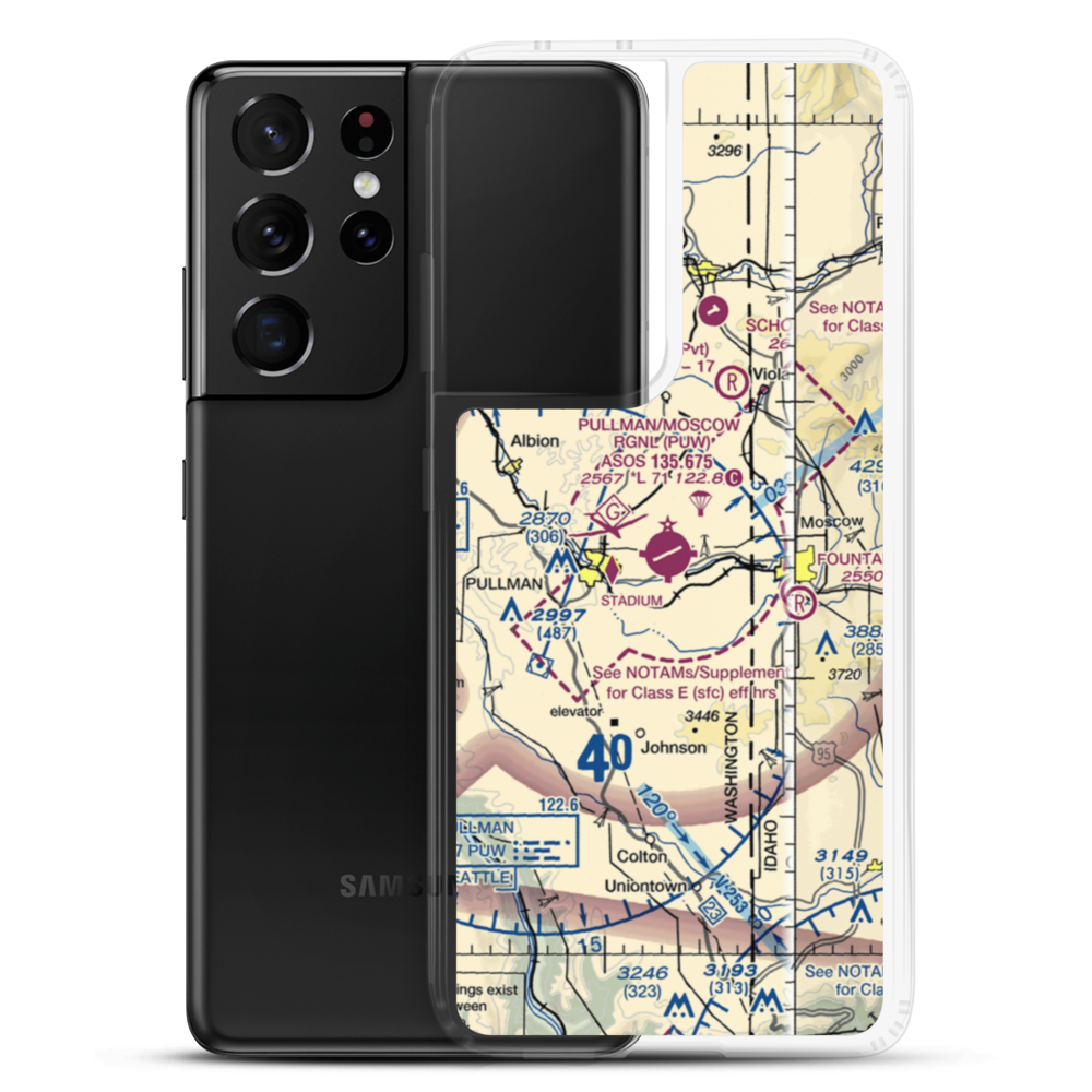 Pullman Moscow Regional Airport (PUW) VFR Sectional Samsung Case Samsung Galaxy S21 Ultra model shown