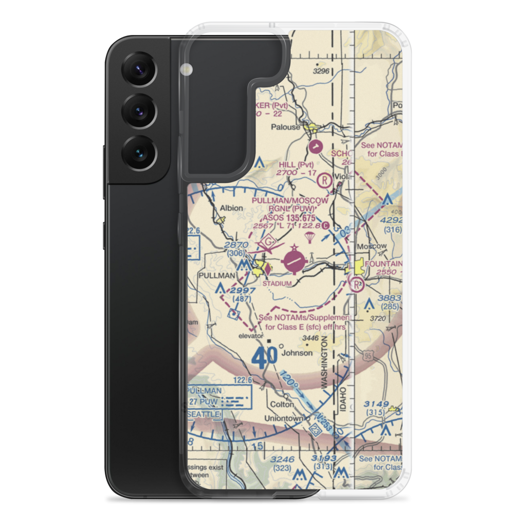 Pullman Moscow Regional Airport (PUW) VFR Sectional Samsung Case Samsung Galaxy S22 Plus model shown