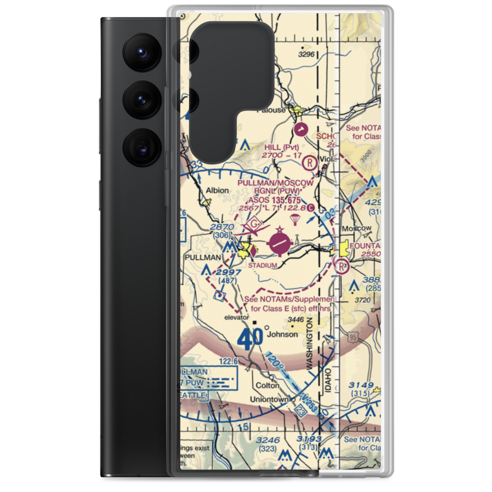 Pullman Moscow Regional Airport (PUW) VFR Sectional Samsung Case Samsung Galaxy S22 Ultra model shown