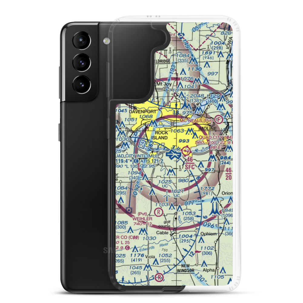 Quad City International Airport (MLI) VFR Sectional Samsung Case Samsung Galaxy S21 Plus model shown