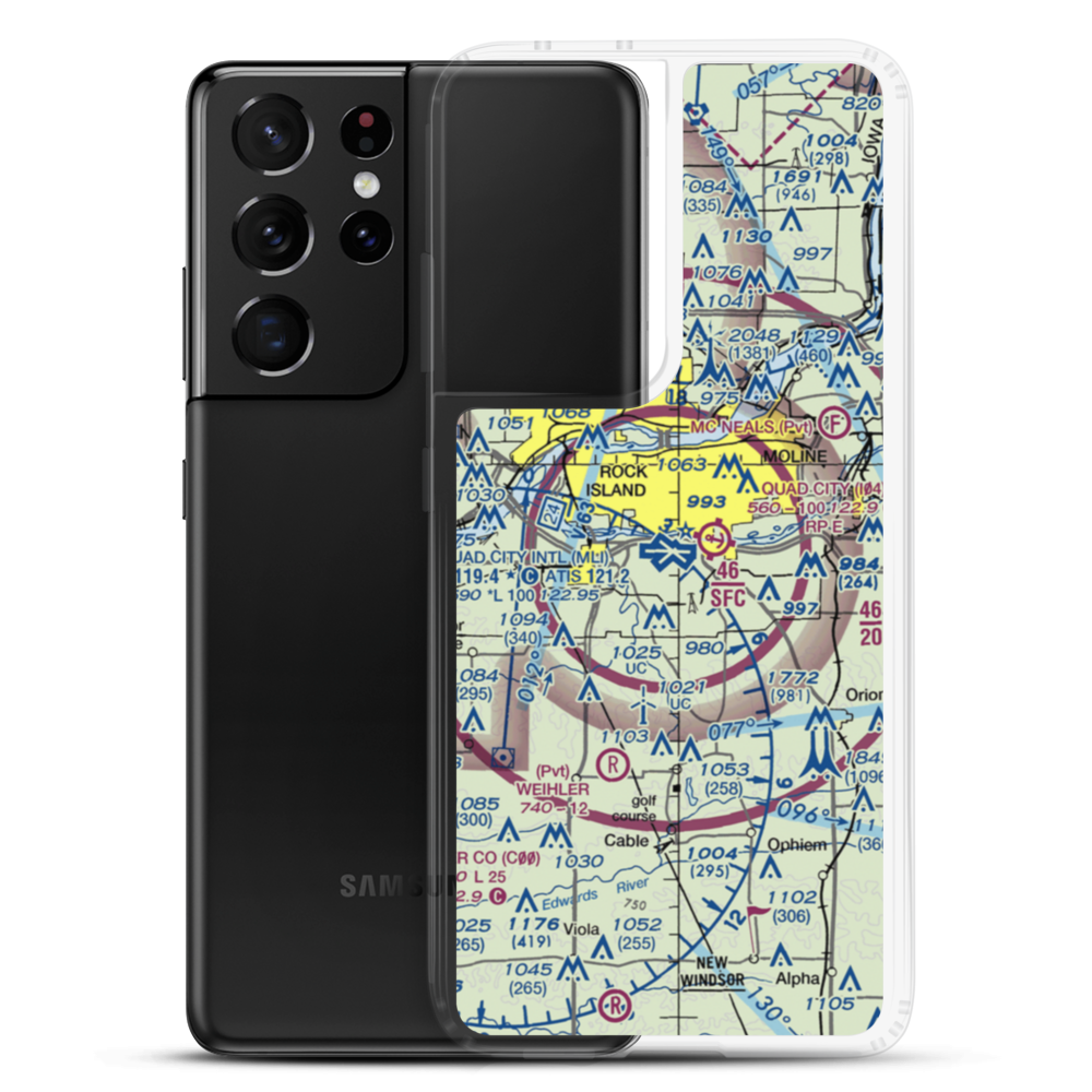 Quad City International Airport (MLI) VFR Sectional Samsung Case Samsung Galaxy S21 Ultra model shown