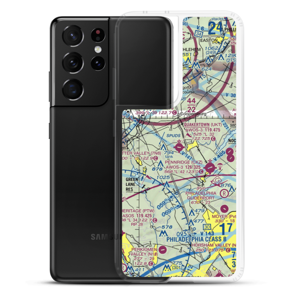 Quakertown Airport (UKT) VFR Sectional Samsung Case Samsung Galaxy S21 Ultra model shown