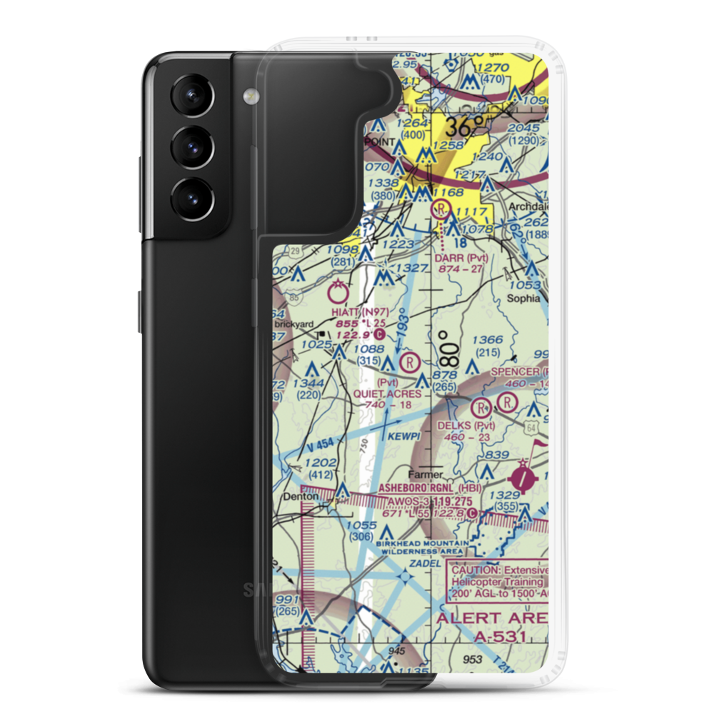 Quiet Acres Airport (NC31) VFR Sectional Samsung Case Samsung Galaxy S21 Plus model shown